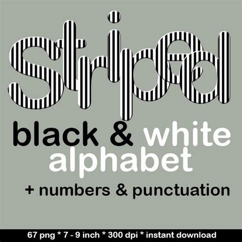 Black And White Striped Digital Alphabet Clipart Stripes