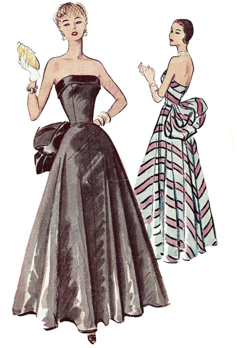 1950s Evening Gown Pattern Bustle Bow Dress Long Vintage Etsy In 2020