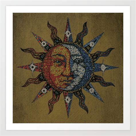 Vintage Celestial Mosaic Sun And Moon Art Print By Sandersart Society6