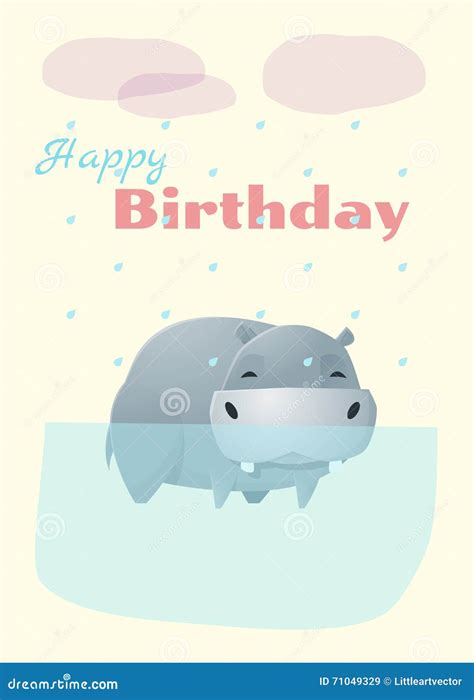 Birthday And Invitation Card Animal Background With Hippo Stock Vector