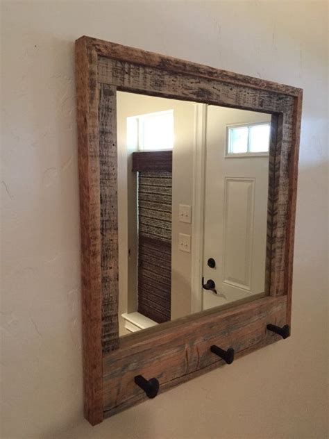 Beautiful Barnwood Mirror With Railroad Spike Hooks Made From Etsy