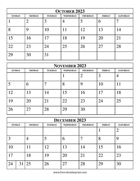 2023 Calendar Three Months Per Page Printable Template