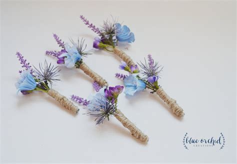 Rustic Wildflower Boutonniere With Lavender Thistle And Blue