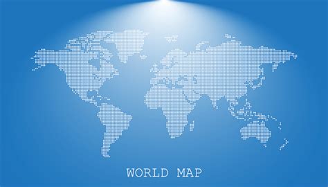 Dotted Blank White World Map Isolated On Blue Background World Map