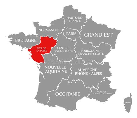 Pays De La Loire Red Highlighted In Map Of France Stock Illustration