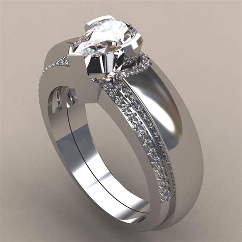 Luxury Crystal Silver Engagement Wedding Ring Set For Women