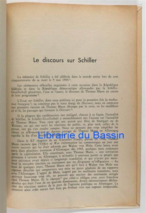 Essai Sur Schiller By Thomas Mann Broché Librairie Du Bassin