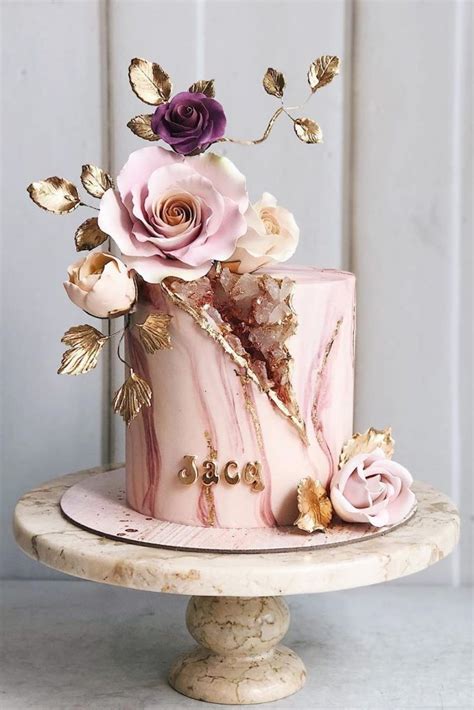 Blush And Rose Gold Metallic Cake For Autumn Wedding Ideas Elegant