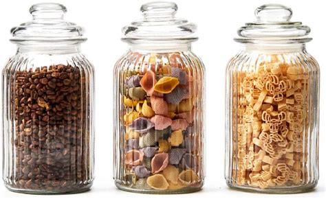 Ezoware Set Of 3 Vintage Airtight Glass Storage Jars With Lids Sweet Jar Style Decorative Food