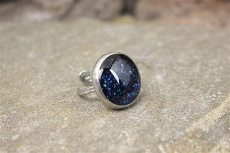 Dark Blue Galaxy Nebula Ring Bright Stain Glass Steel Ring Etsy