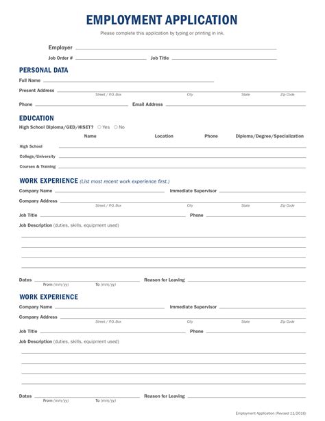 Printable Generic Job Application Form Template Business Psd Excel