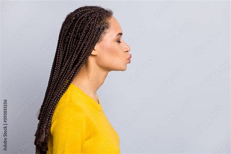 Profile Side Photo Of Young Attractive Afro American Woman Pouted Lips