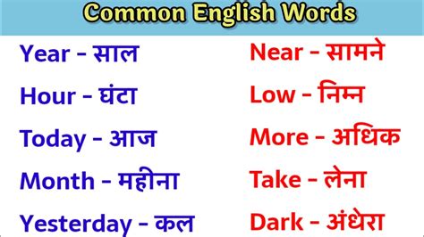 Word Meaning English To Hindi Daily Use Word English Word List With