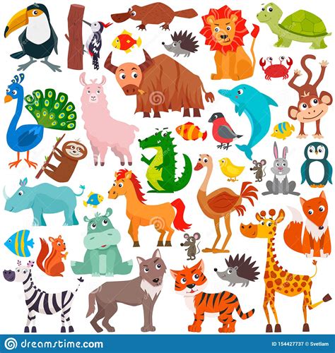 Big Set Of Cute Cartoon Animals Vector Illustration Stock Illustration