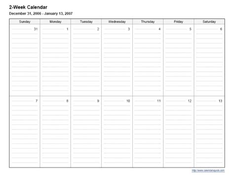 2 Week Calendar Template Word