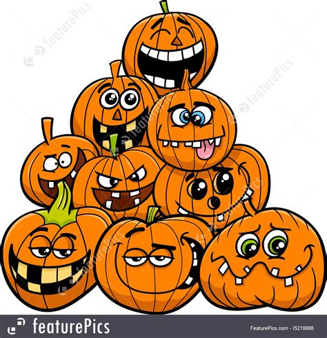 Cartoon Halloween Pumpkins Group Stock Illustration