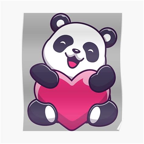 Panda T Shirtcute Panda Holding Love Cartoon Poster For Sale By