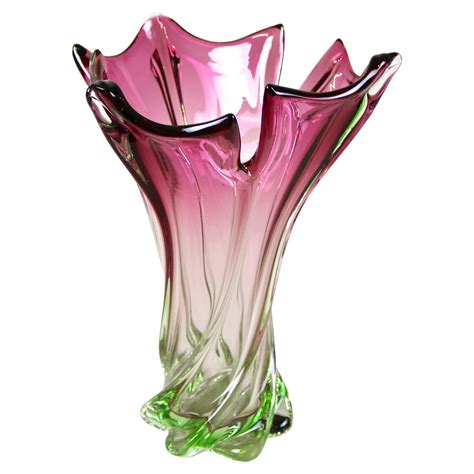 Pink Glass Vase With Clear Handles R Trademark Symbol Jdvast