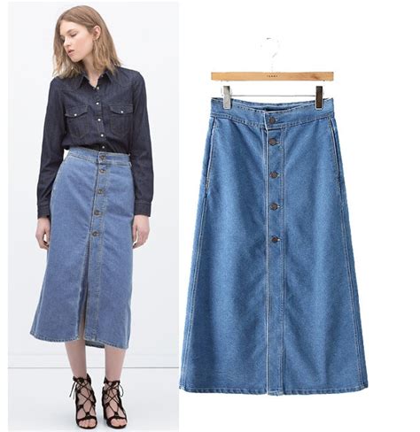 New Style Fashion Women Skirts Summer Splice Split Ladies Denim Skirts Cotton Button Empire Slim