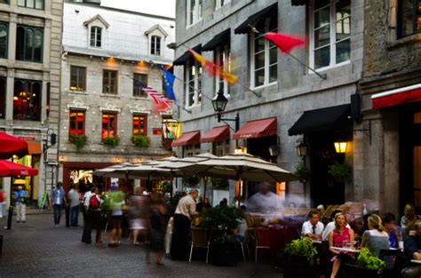 Diners At Restaurant On Patio In Old Montreal Quebec Stock Photo ...