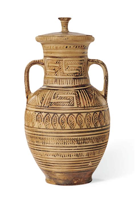 A Greek Pottery Amphora And Lid Geometric Period Circa 8th Century B