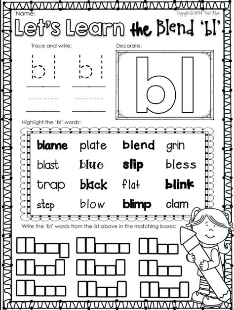 A printable worksheet designed to teach beginning blends bl. Teach the blend 'bl' with this easy to use fun and ...