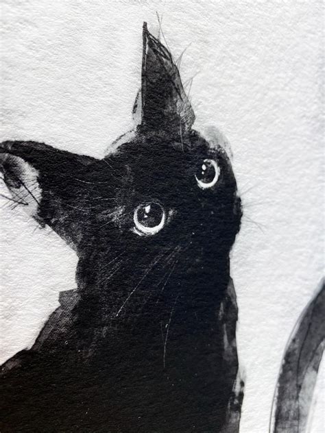 Black Cat Print Of Original Ink Drawing Cat Art Black And Etsy Uk