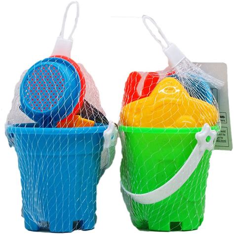 48 Units Of Beach Toy Bucket With Accessories In Pegable Net Bag