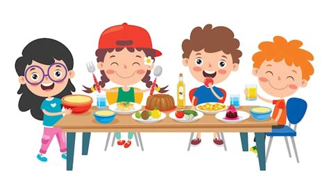 Premium Vector Kids Eat Together Children Eating Dinner Cafe
