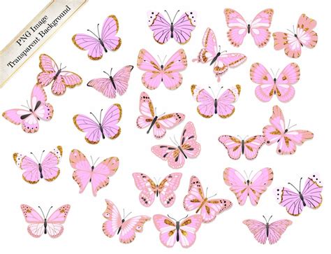 Pink And Gold Glitter Butterflies Image Packpink Etsy