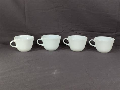 Vintage White Coffee Cups 4 Corning Pyrex Milk Glass Teacups