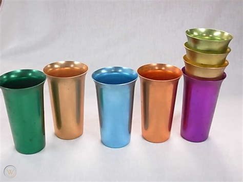 8 Vintage Colorful Aluminum Drinking Glasses Cups 36304628