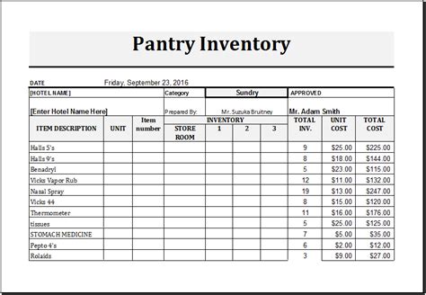 Pantry Inventory Templates 7 Free Xlsx Docs PDF Pantry