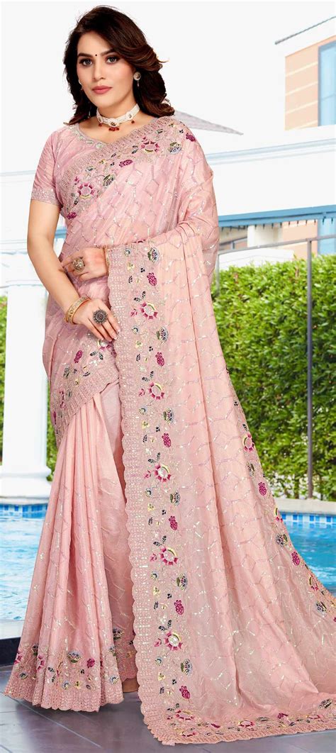 Traditional Wedding Pink And Majenta Color Crepe Silk Silk Fabric