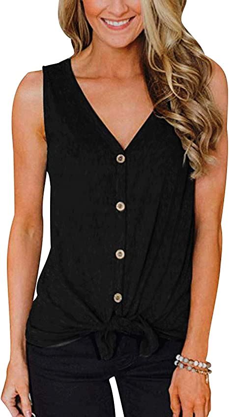 Ladies V Neck Sleeveless Tops Button Up Tank Tops For Women Sleeveless T Shirts Womens Vest Tops