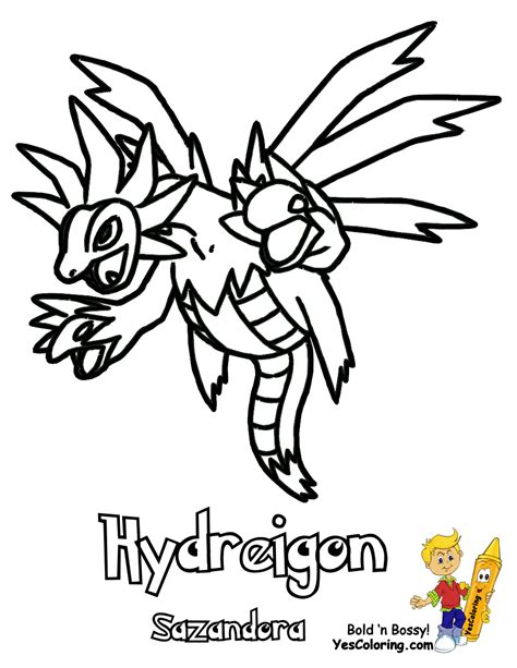 Hydreigon Pokemon Coloring Page Free Printable Sketch Coloring Page