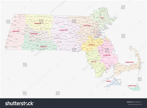 Massachusetts Counties Cities Towns Map Stock Vector 267085214