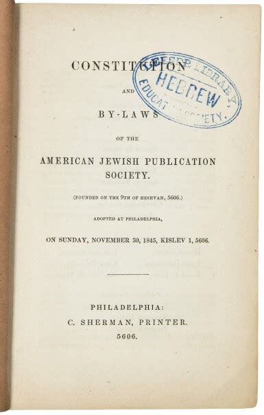 Judaica Constitution And By Laws Of The American Jewish Publication