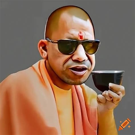 Yogi Adityanath Wearing Sunglasses Sipping Tea On Craiyon