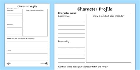 Character Profile Writing Template - English Resource - Twinkl