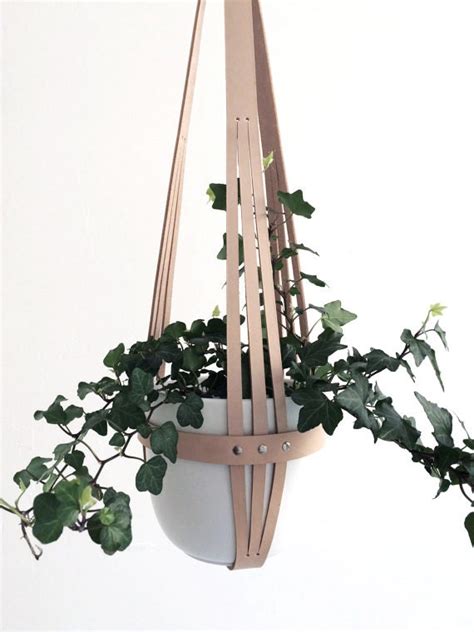 Hanging Planter Nude Leather Minimalist Plant Hanger Ceiling