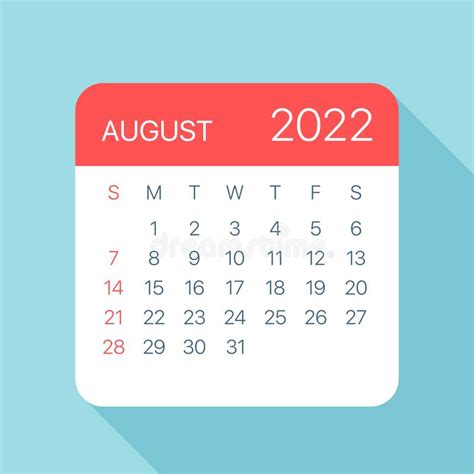 August 2022 Calendar Leaf Stock Illustrations 399 August 2022