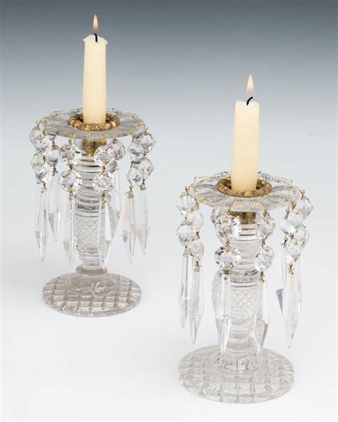 A Pair Of Antique Regency Cut Glass Candlesticks Bada