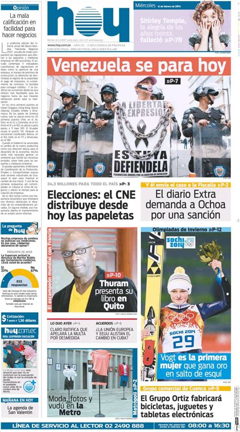 Periódico Diario Hoy Ecuador Periódicos De Ecuador Edición De Miércoles 12 De Febrero De
