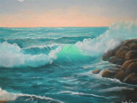 Ocean Painting Of Wave With Sunset Background 16 Inch High X 20 Inch