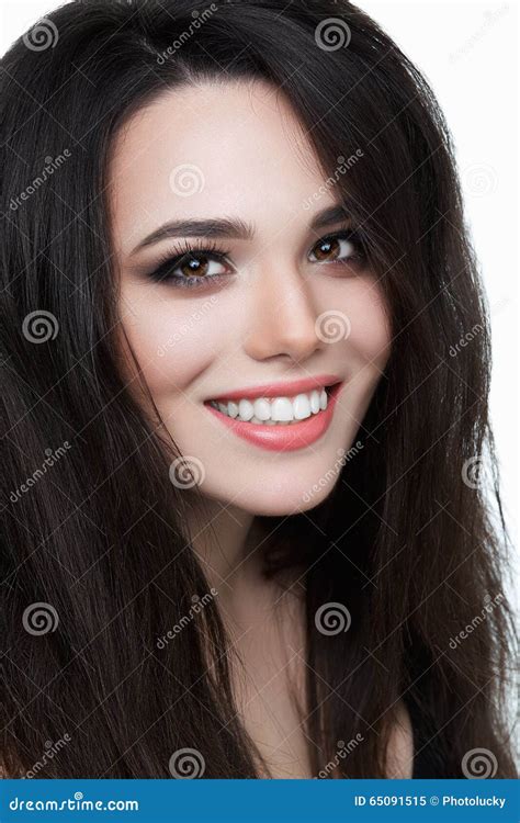 Smiling Young Woman With Healthy Teethbrunette Stock Image Image Of