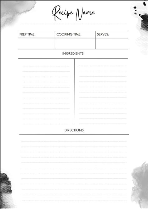 Editable Recipe Template Recipe Sheet Template Recipe Etsy