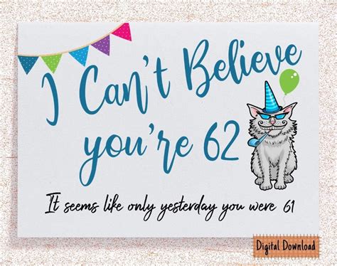 Printable Funny 62nd Birthday Card For Her Sarcastic Birthday Etsy