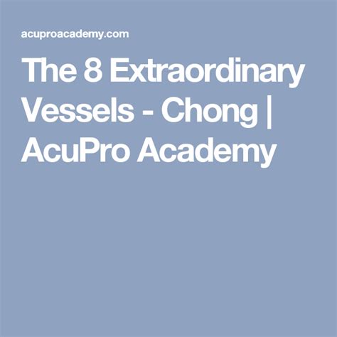 The 8 Extraordinary Vessels Chong Acupro Academy Vessel