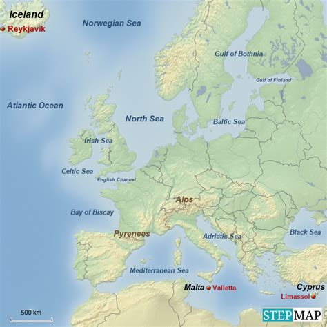Stepmap Europe Countries Capitals Water Mountains 2 Landkarte